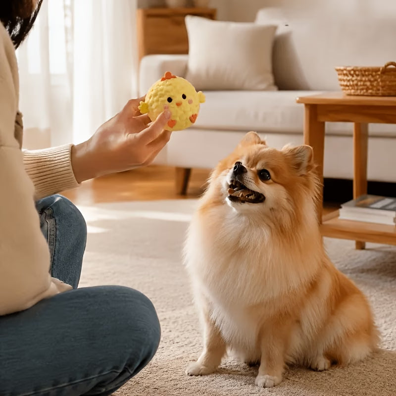 Yellow Chick Pet Interactive Bouncing Squeaky Toy Ball, Dog, Yellow