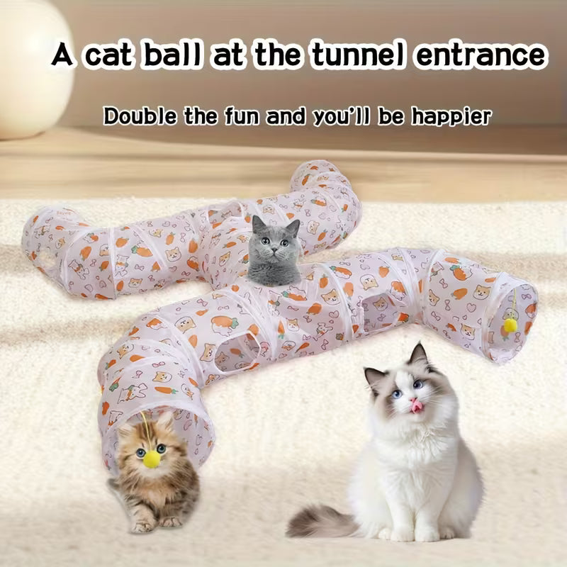 New Cat Toy Tunnel, Three-Channel H Design Foldable, Polyester