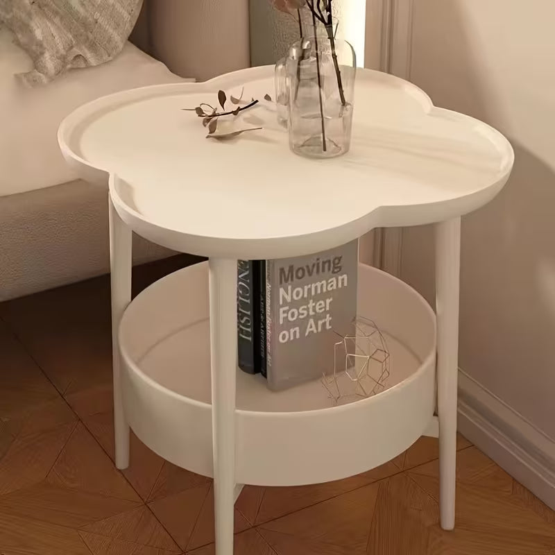Cloud-Shaped Design Modern Coffee Table with Two Layers of Storage, White Plastic Material