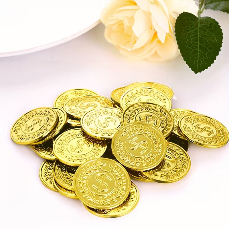 10/50/100-Piece Golden Coins Plastic Play Golden Treasure Coins