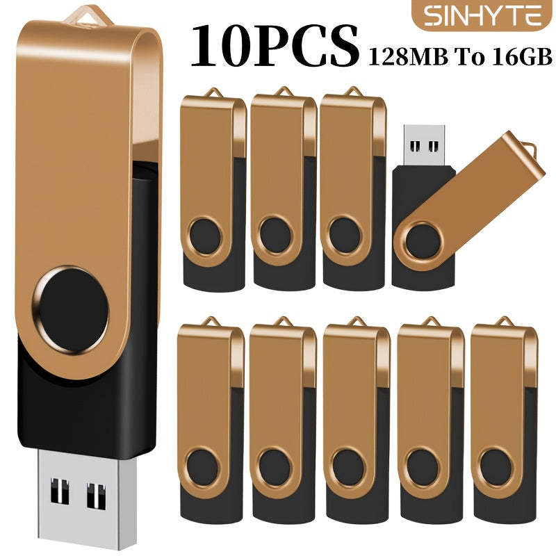 Golden USB 2.0 Flash Drives High-Speed Swivel Memory Sticks, 128MB/256MB/512MB/4GB/16GB Set, Golden