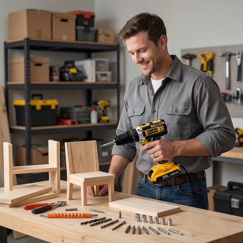 21V Cordless Lithium Drill Electric Screwdriver With Impact Function And Work Light