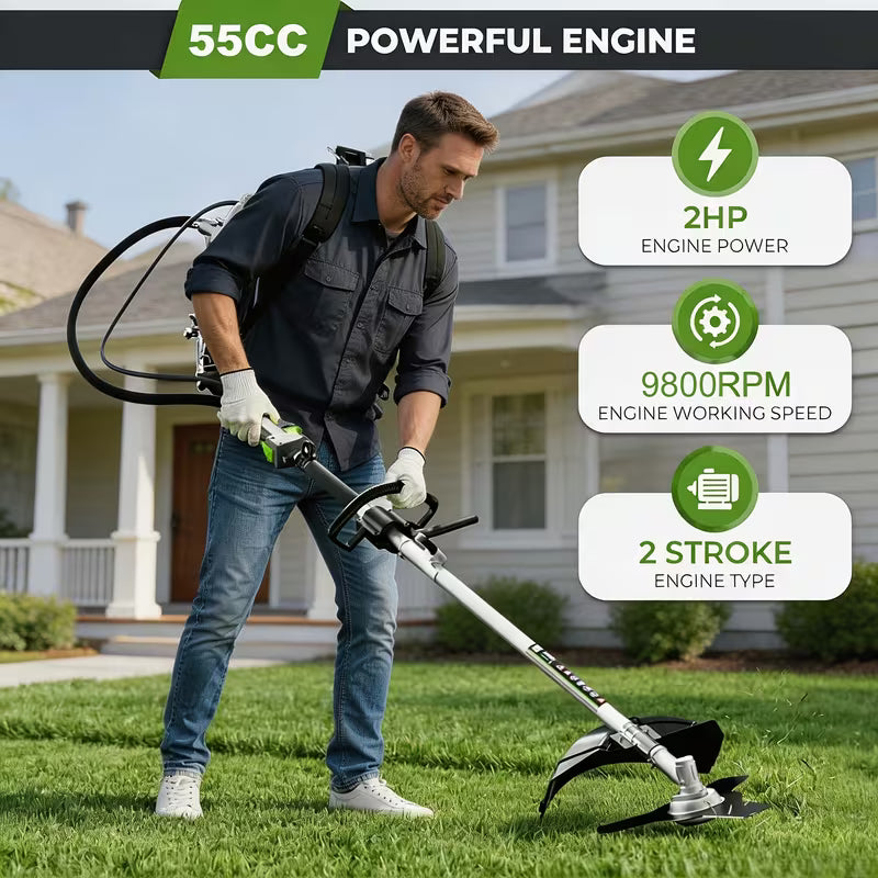 55CC 3-in-1 Gas Powered Weed Wacker, 2-Stroke Backpack Gas Powered Weed Eater String Trimmer