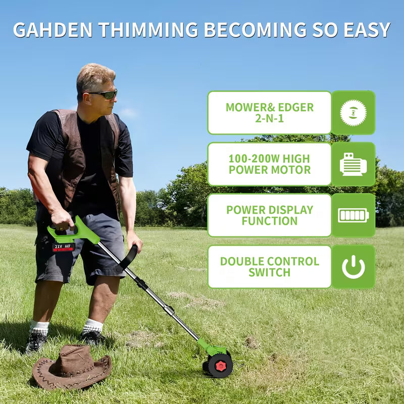 Portable Cordless Electric Grass Trimmer 24V, Adjustable Telescopic Pole Lawn Mower