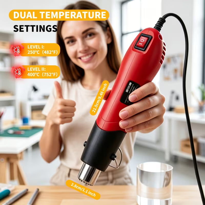 Mini Heat Gun 2-Speed Temperature Adjustable Handheld Hot Air Gun with Nozzle Bracket for Shrink