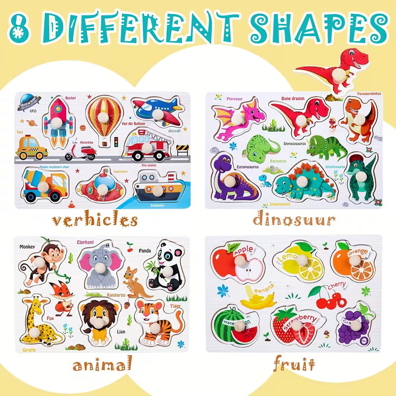 MEZHOBBY 8 Pack Wooden Peg Puzzles for Toddlers 1-3