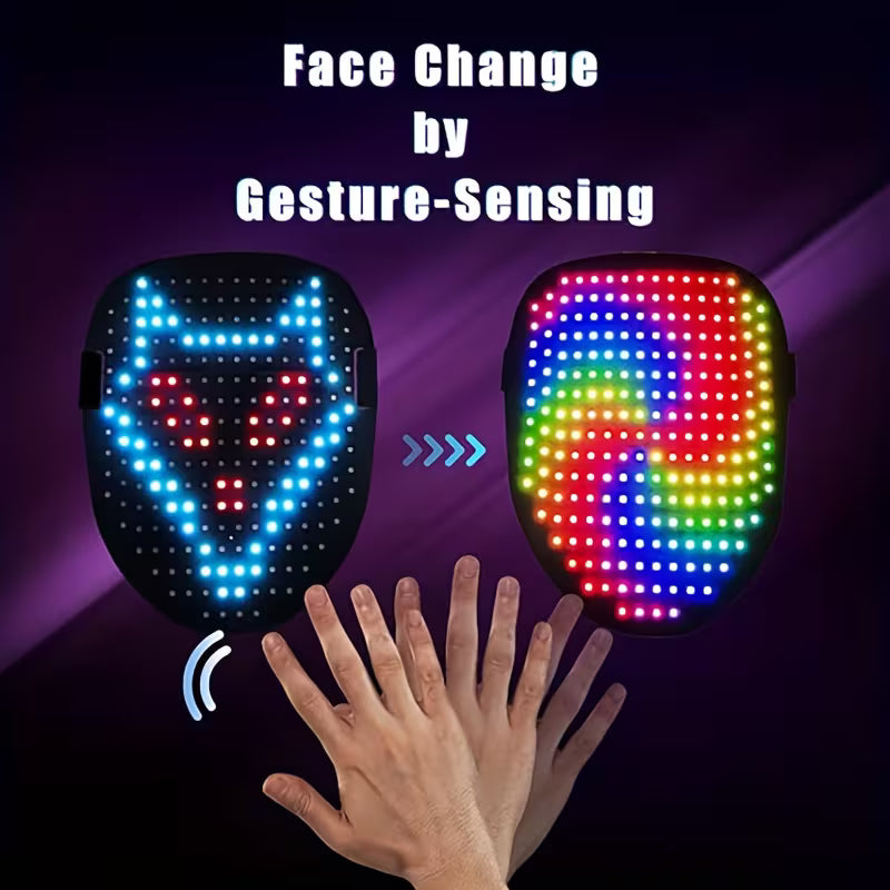 LED Mask with Gesture Sensing Light Up Face Transforming LED Halloween