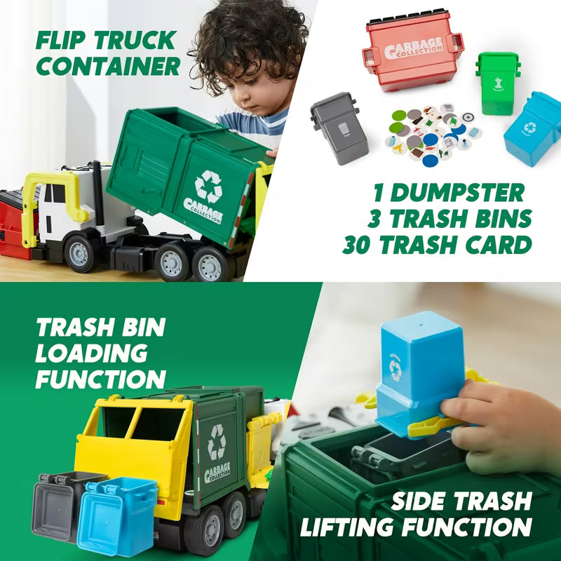 16” Large Manual Operation Garbage Truck Toy with Lights & Sounds