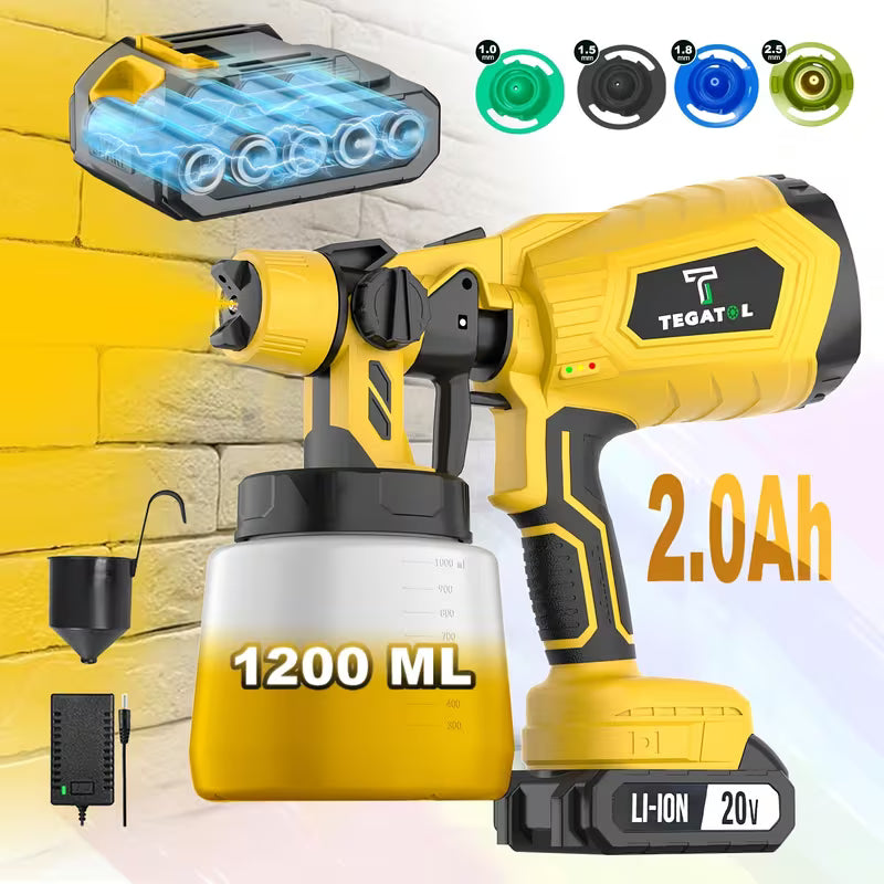 20V Cordless Paint Spray Gun Paint Sprayer Tool High Power with 40.58oz Container. Includes Lithium