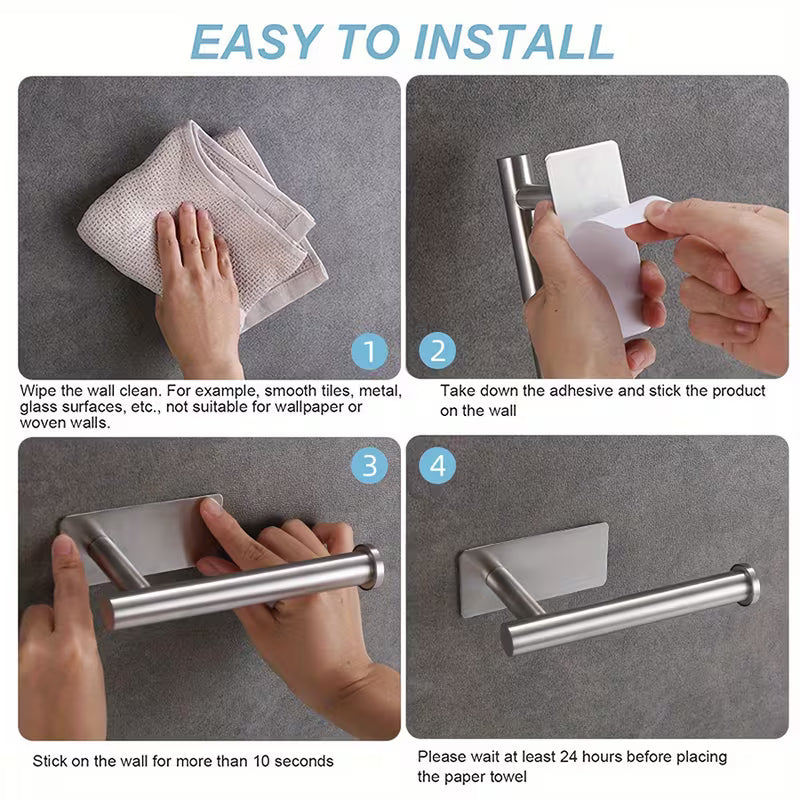 1pc Stainless Steel Square Tissue Holder, No-Drill Wall Mount, Removable Design for Kitchen&