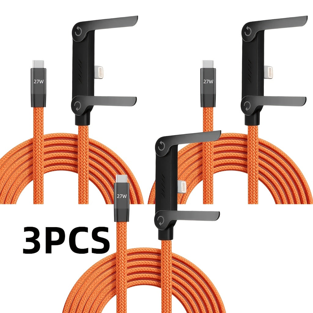 3-Pack Type-C to Lightning Foldable Data Cables, High-Durability Braided Wire