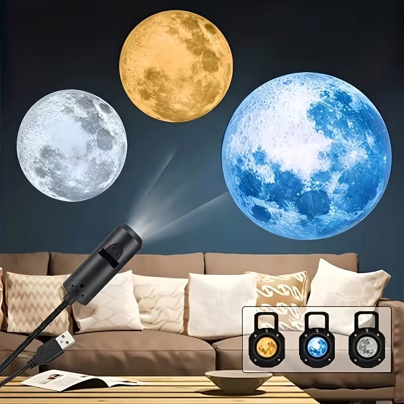 Starry Sky Projection Lamp, USB Powered, 360° Rotatable, Moon Lamp with Yellow, White