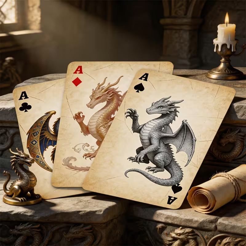 Collectible Dragon-themed Playing Cards, Durable Material, Unique Retro Design, 54