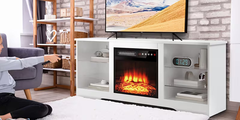 Fireplace TV Stand with 18-Inch Fireplace, Modern Entertainment Center for Tvs Up to 65 Inches