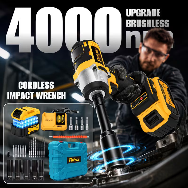 21V Brushless 1/2" Impact Wrench Kit, High Capacity Battery And Multi-Piece Accessory Set