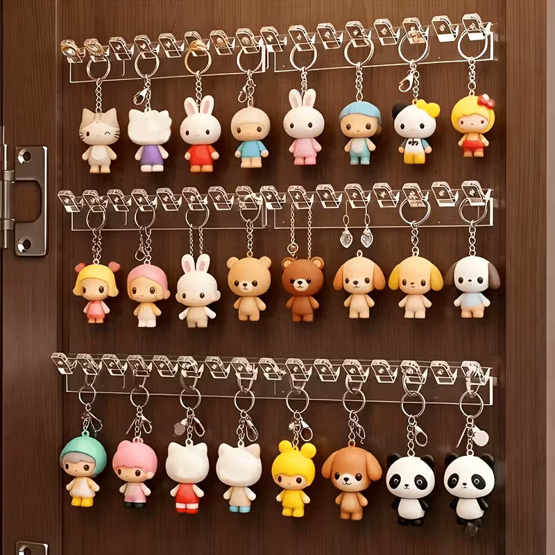 6pcs Set, Single Unit 8-Hook Transparent Acrylic Wall-Mounted Jewelry Organizer - with Hole