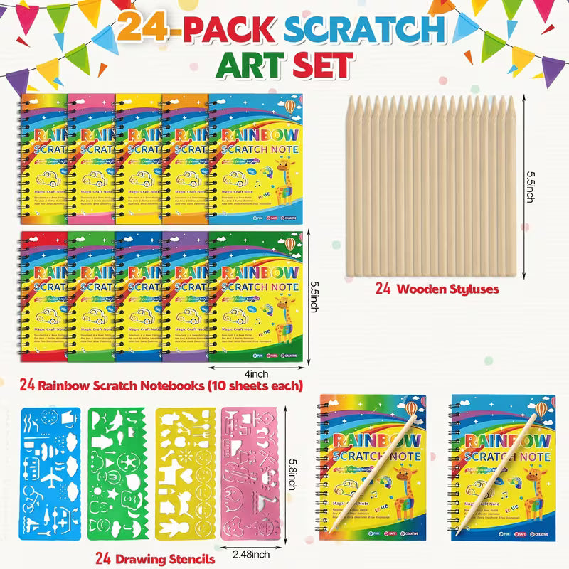 24 Pack Rainbow Scratch Art Notebooks