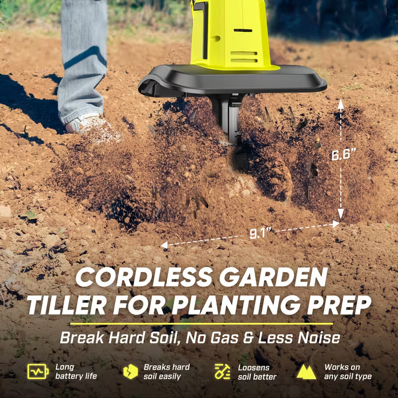Litekon 24V Cordless Tiller Cultivator, 360RPM Electric Garden Tiller
