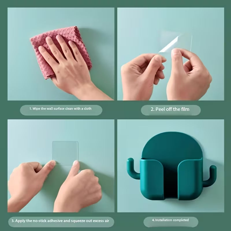 2pcs No-Drill Adhesive Wall Mounts - Stylish White Plastic, Multi-Purpose Storage for Phones &