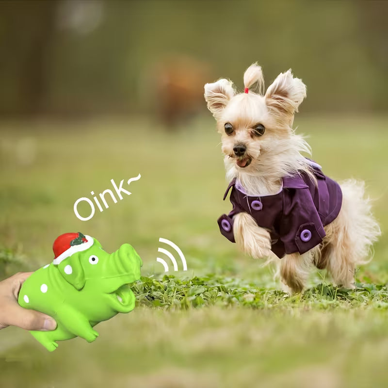 Christmas New Durable Latex Pig-Shaped Squeaky Dog Chew Toy, Polka