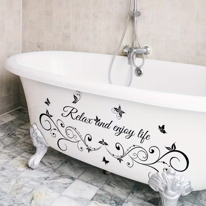 BRUP Relax and Enjoy Life Wall Decal with Black Butterflies & Florals - Waterproof Peel &