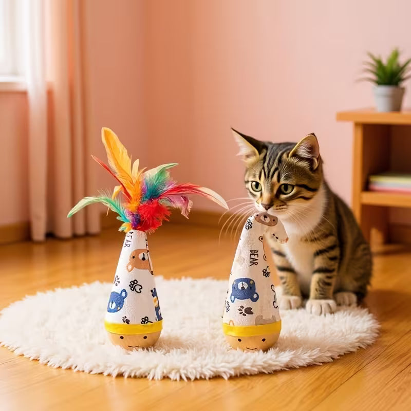 Cat Tumbler Teaser Toy, Cartoon Printed, Wooden, Random Color