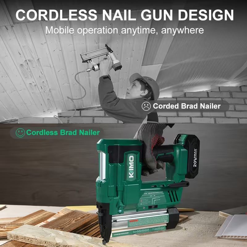 KIMO 18 Gauge Nail Gun Battery Powered W/ 2 X 2.0 Battery 2-in-1
