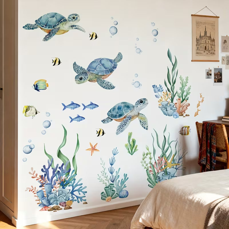 A set of two sea creatures sea turtles