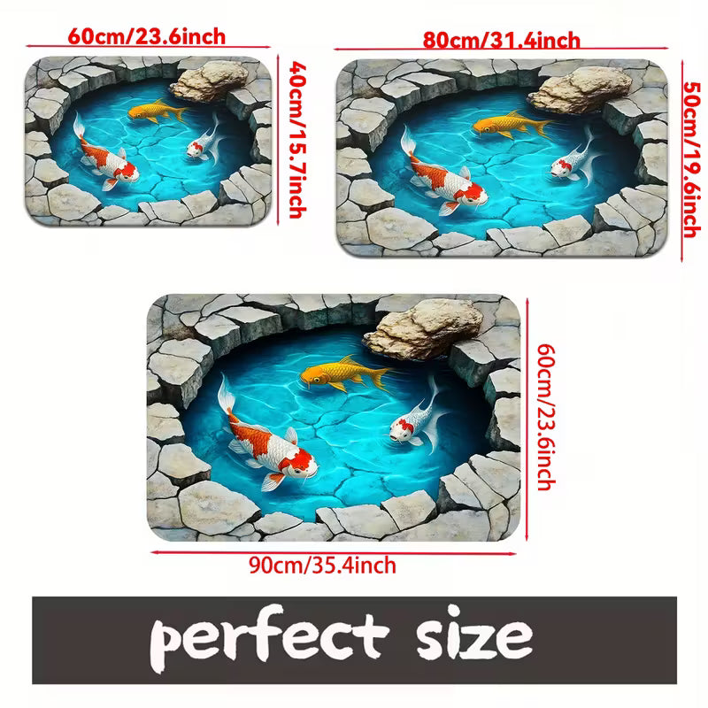 1pc 2D Carpet with Koi Fish Design | Flannel and Polyester, Machine Washable, Suitable