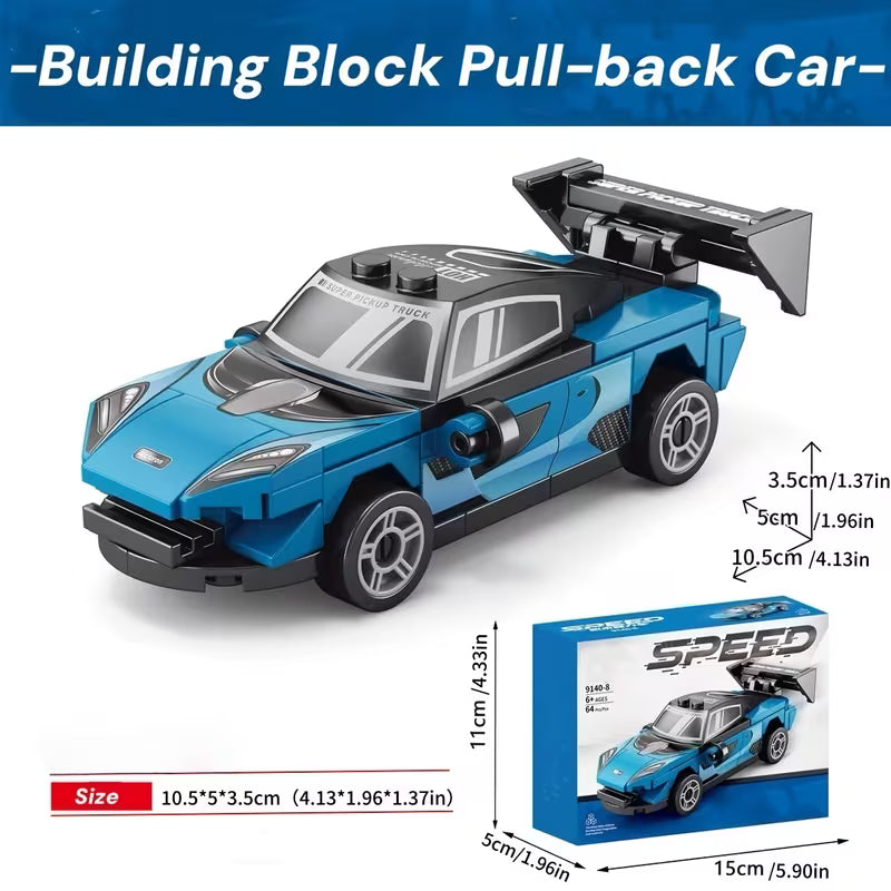 Miniature Car Building Blocks, Small Particle Toy Speed Pull Back Set
