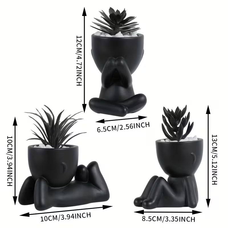 3 Packs of Gothic Style Artificial Succulent Plants, Halloween Creative Humanoid Flower Pots