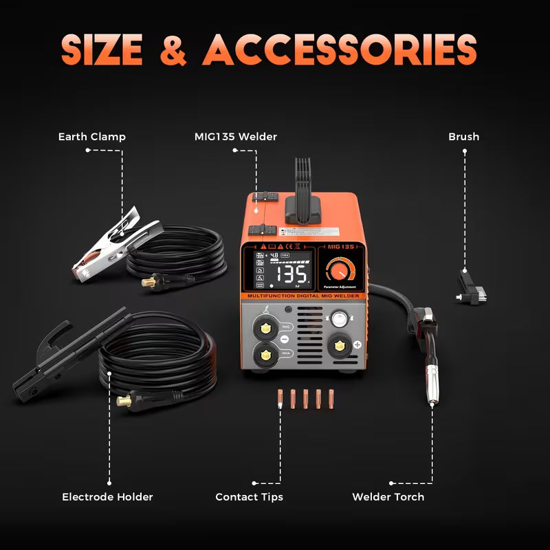 FEIFANKE MIG Welder 110V Full Kit, 135A Synergy Flux Core MIG Welder with Gasless MIG/Lift TIG/ARC