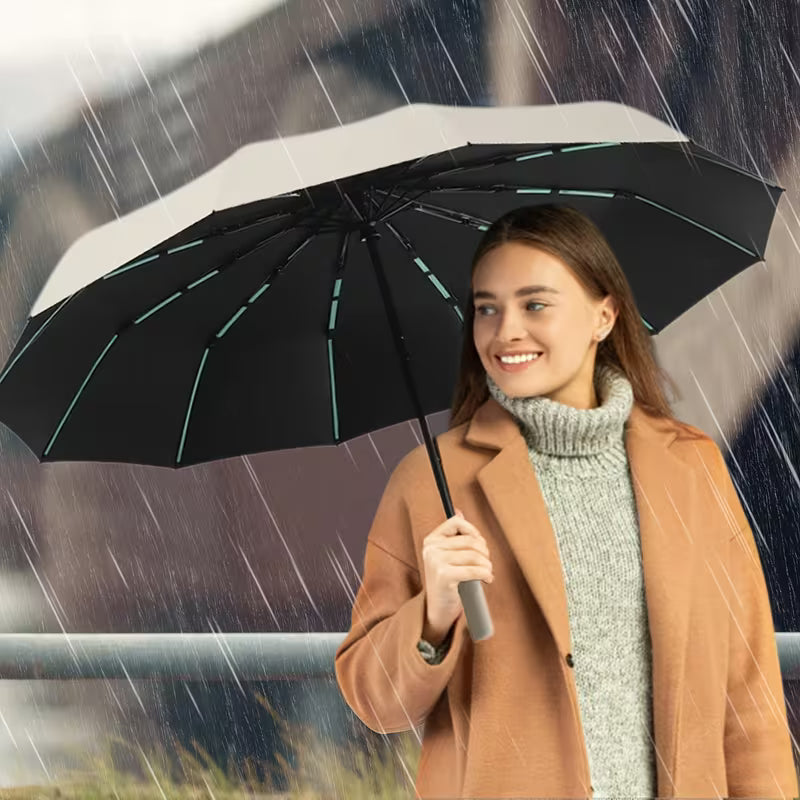Windproof Automatic Umbrella 80 Reinforced Fiberglass Ribs, Stormproof 50+ For Men Women