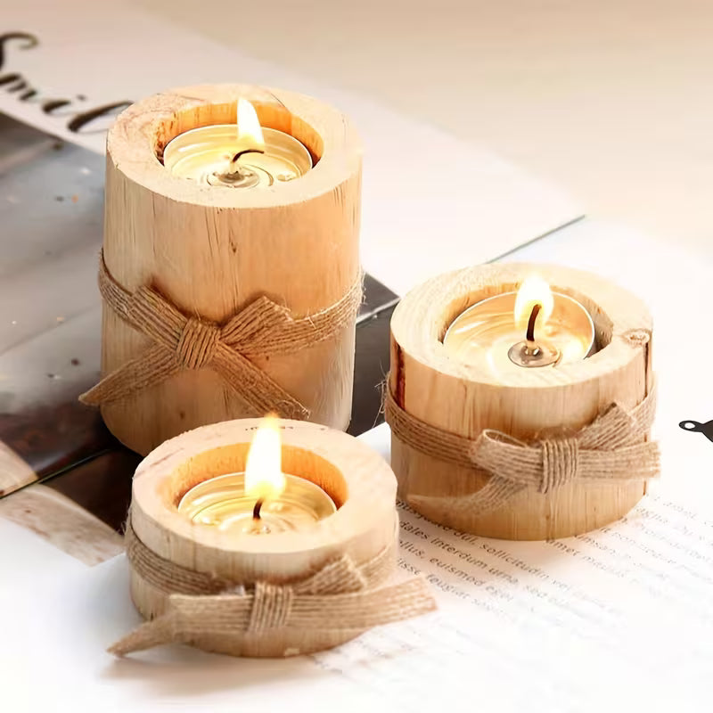 3pcs Wooden Tea Light Candle Holders, Candle Holder Ornaments for Gift, Home Decoration