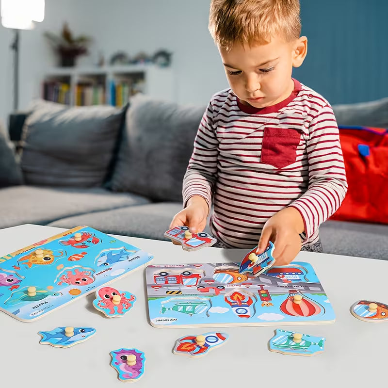 6-Piece Wooden Peg Puzzle Set