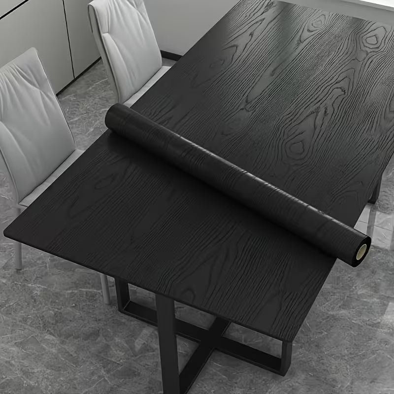 1 Roll of High-Quality Waterproof And Removable Black Wood Grain PVC Wallpaper (0.12Mm Thick)