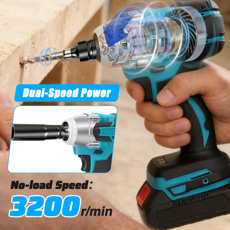 Brushless Cordless Electric Drill, 1/2" 21V 800N. m Max High Torque Impact Wrench Kit