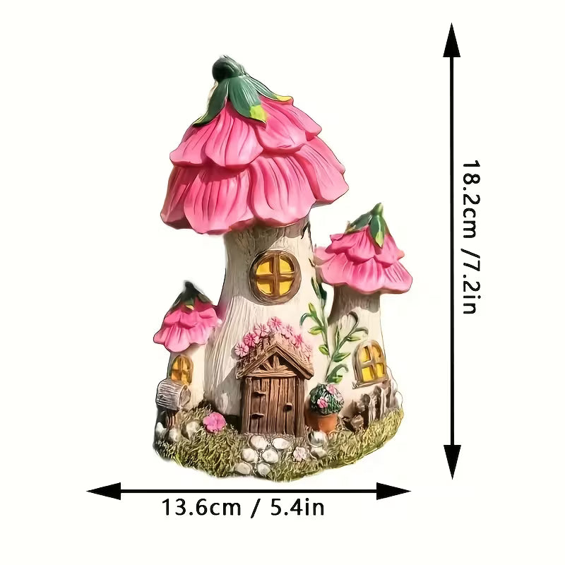 1pc Creative and Fun Flower Mushroom House Resin Statue Ornament