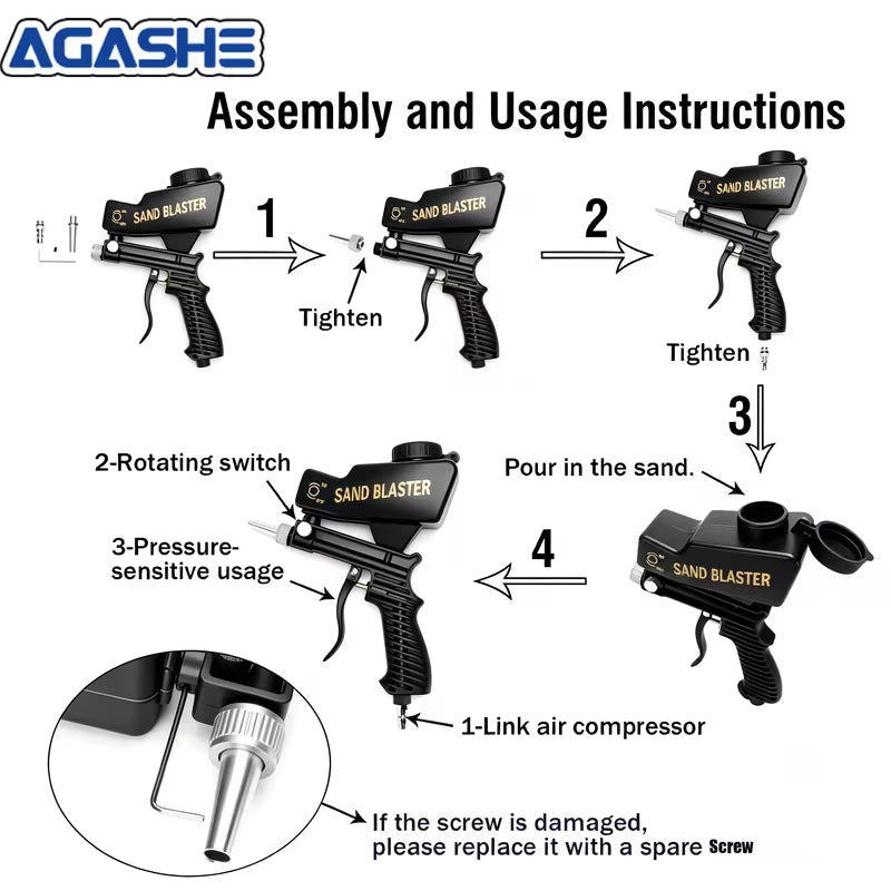 Portable Handheld Sand Blaster Gun, Ergonomic Grip
