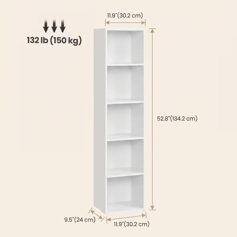 5-Tier Bookcase for Home Office - Compact Bookshelf Organizer with Open Display Shelves
