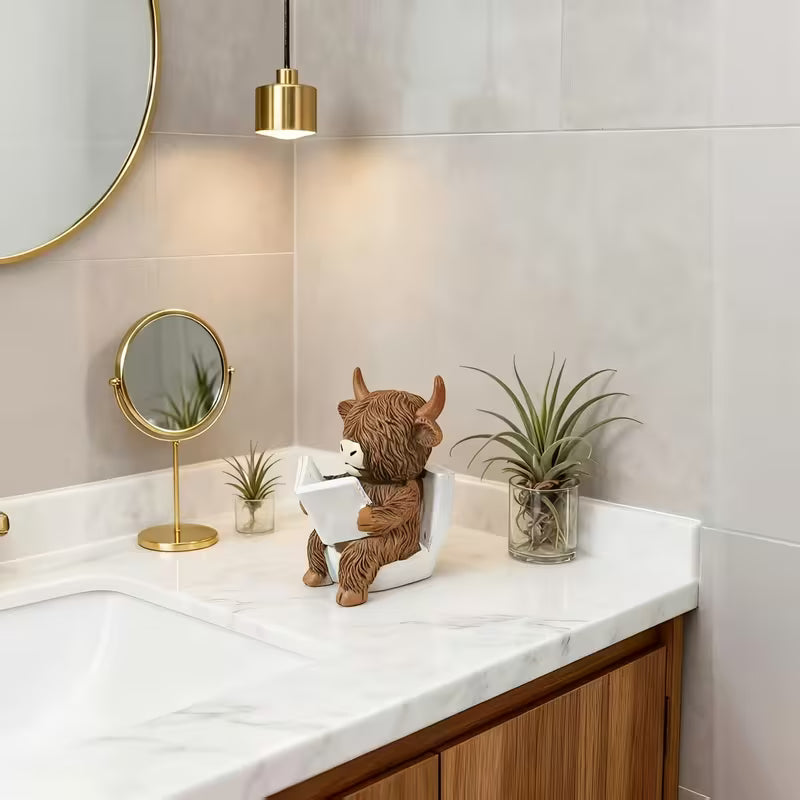 1 Highland Cow Bathroom Decorative Figurine | Available in Bathtub or Toilet Style