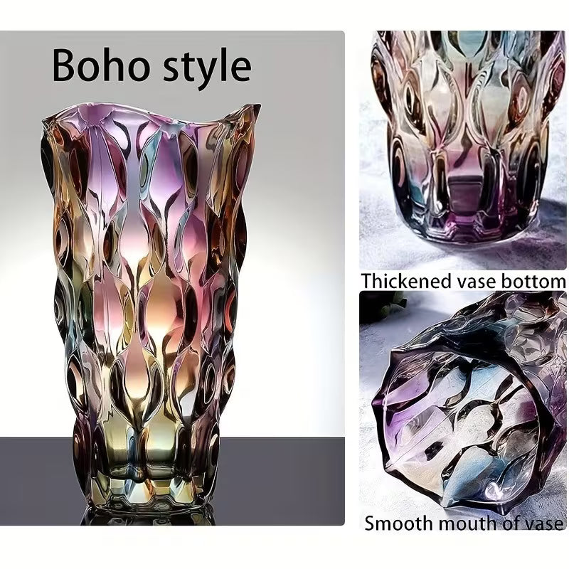 1pc Elegant Modern Glass Vase with Colorful Swirling Design