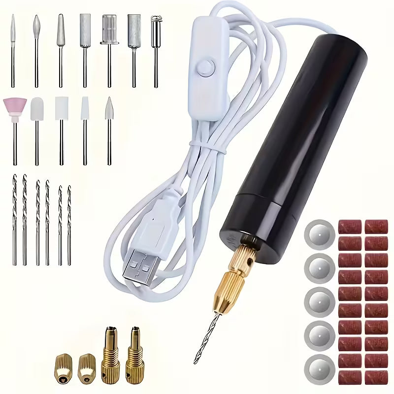 48pcs Mini Drills, Electric USB Small Drills, Pearl Hand Drill Eye Hole Punch Pen-Shaped