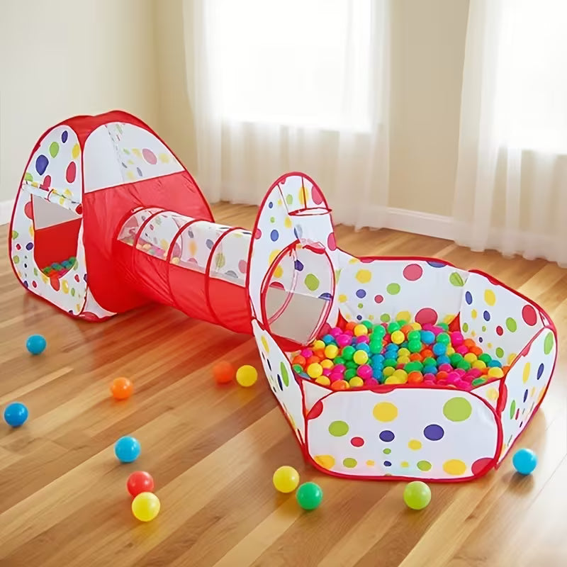 3-In-1 Red Polka Dot Kids Play Tent with Crawl Tunnel and Ball