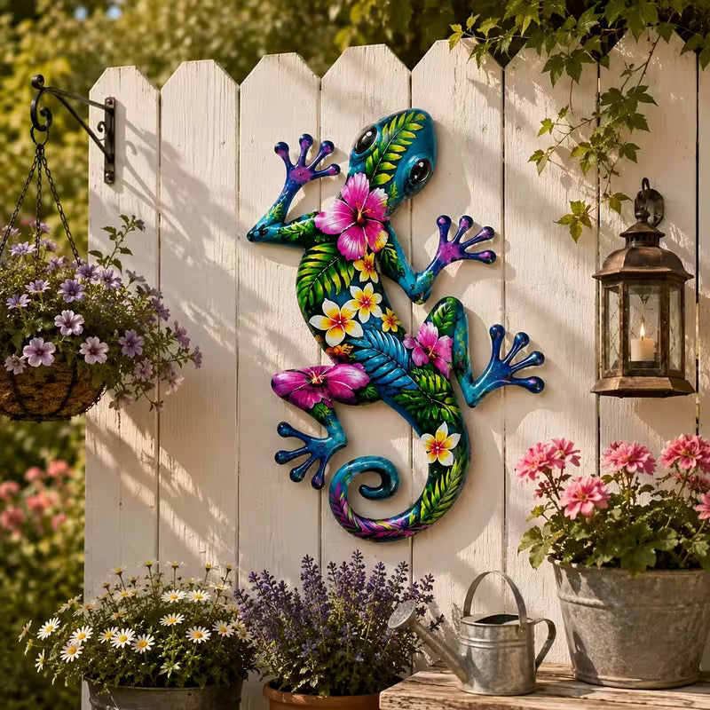 1 Large Gecko, Creative Metal Gecko Wall Art Decoration (17 Inches), Bright Color Metal Gecko
