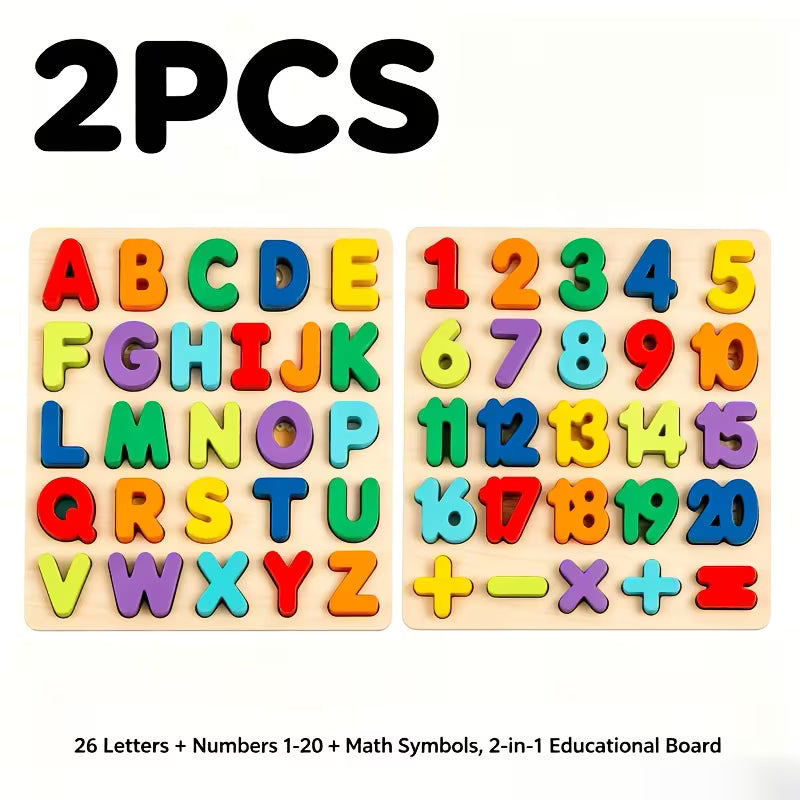 Wooden Alphabet and Number Puzzle 2-Pack