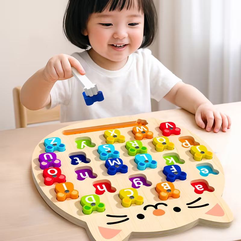 Wooden Cartoon Puzzle Board and Letter Block Type Toy