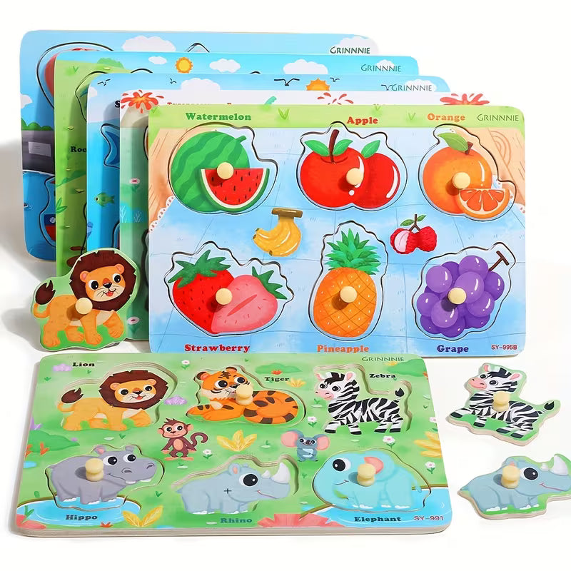 6-Piece Wooden Peg Puzzle Set