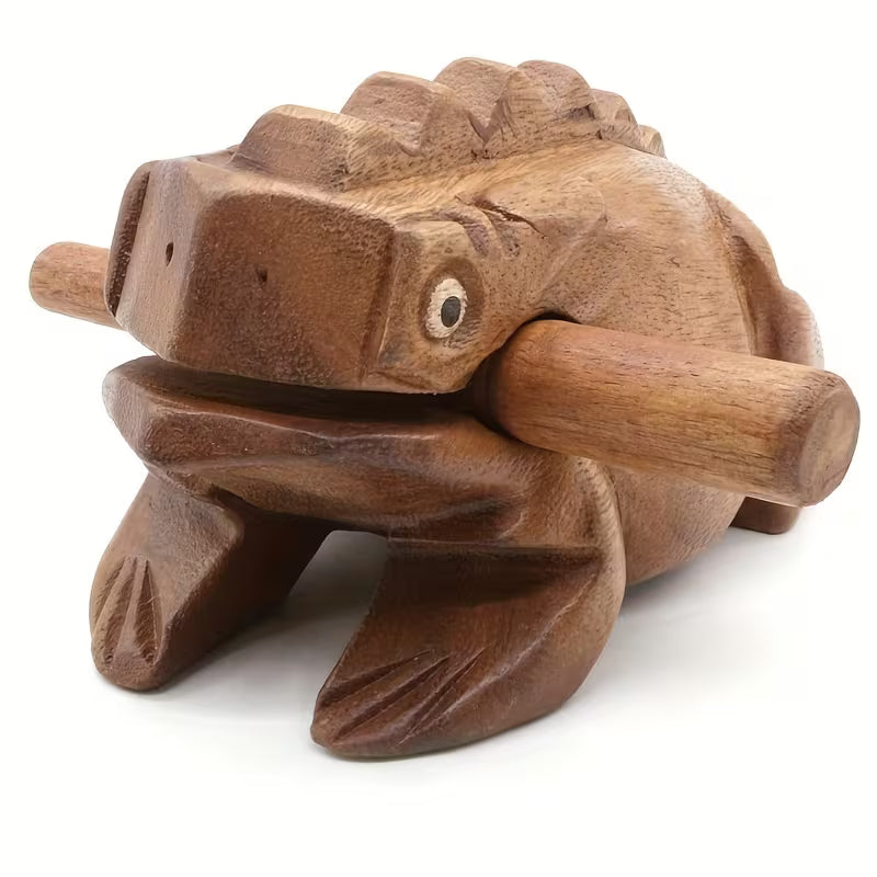 Musical Wooden Singing Frog Statue - Hand-Carved Feng Shui Money Toad with Acoustic Resonance