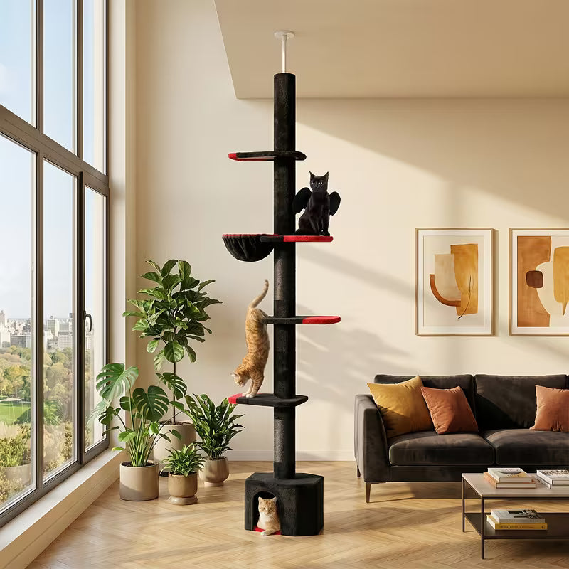 90-107" Floor To Ceiling Cat Tree Tower 4, Black